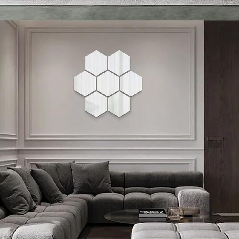 TVPHLLY 24pcs Silver Hexagon Mirror Acrylic Wall Stickers with Adhesive Art Decal Satin Paper Baby Kids Bedroom Home DIY Decor Removable Stickers (Hexagon Silver) - Image 3